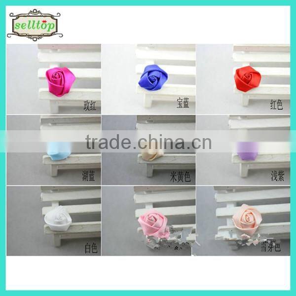 Cheaper hot sale mini 2cm satin fabric flowers for wedding dresses