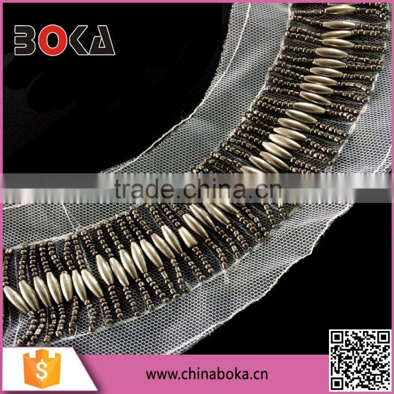 BOKA Fashion detachable beads neckline,embroidery collar with mesh applique