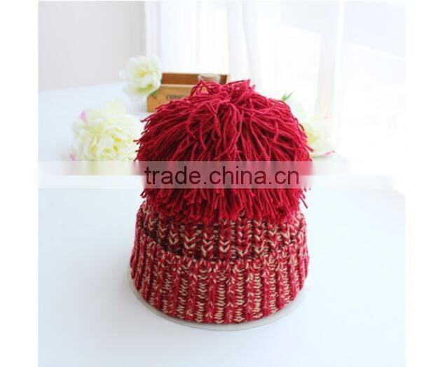 Autumn Winter Popular Colorful Yarn Knitting Large Pom Pom Beanie Hat Women