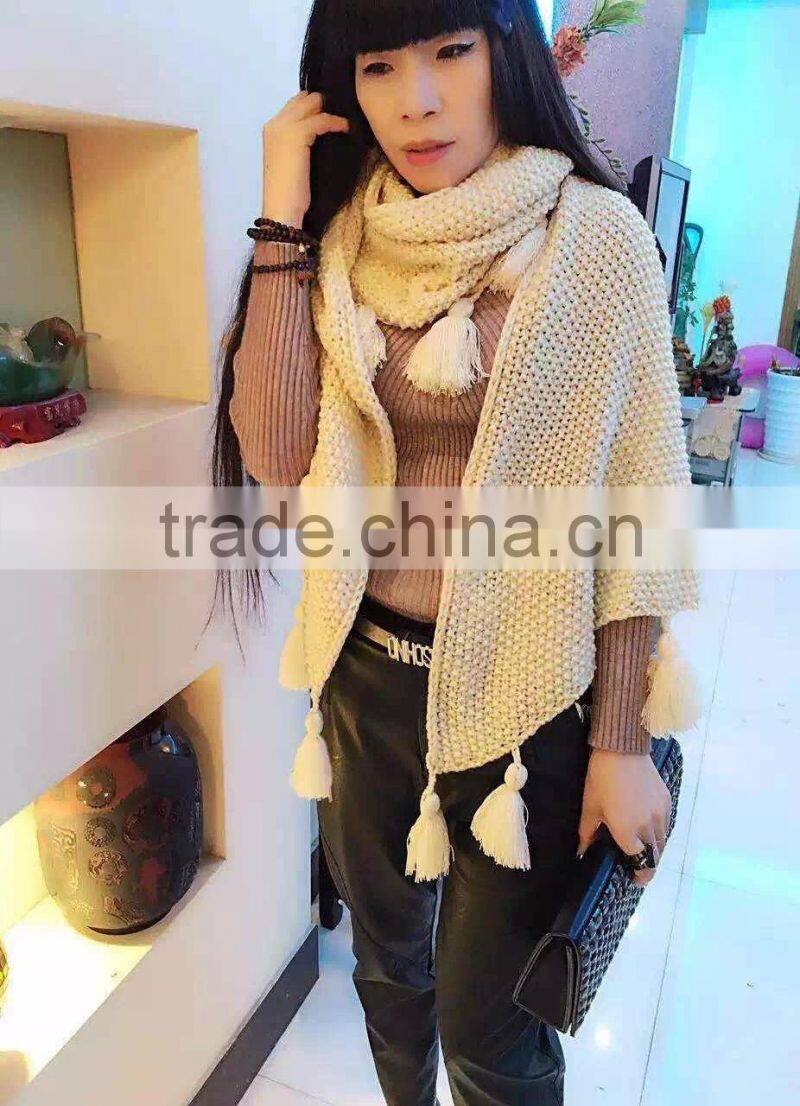 2016 Latest Fashion Women Knitted Winter Scarf with Large Pom Pom Tassel
