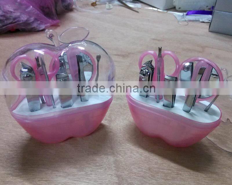 Wholesale Pink Apple 9 in 1 Nail arts Practical cosmetology Manicure and makeup tool set for Birthday Party Return Gifts
