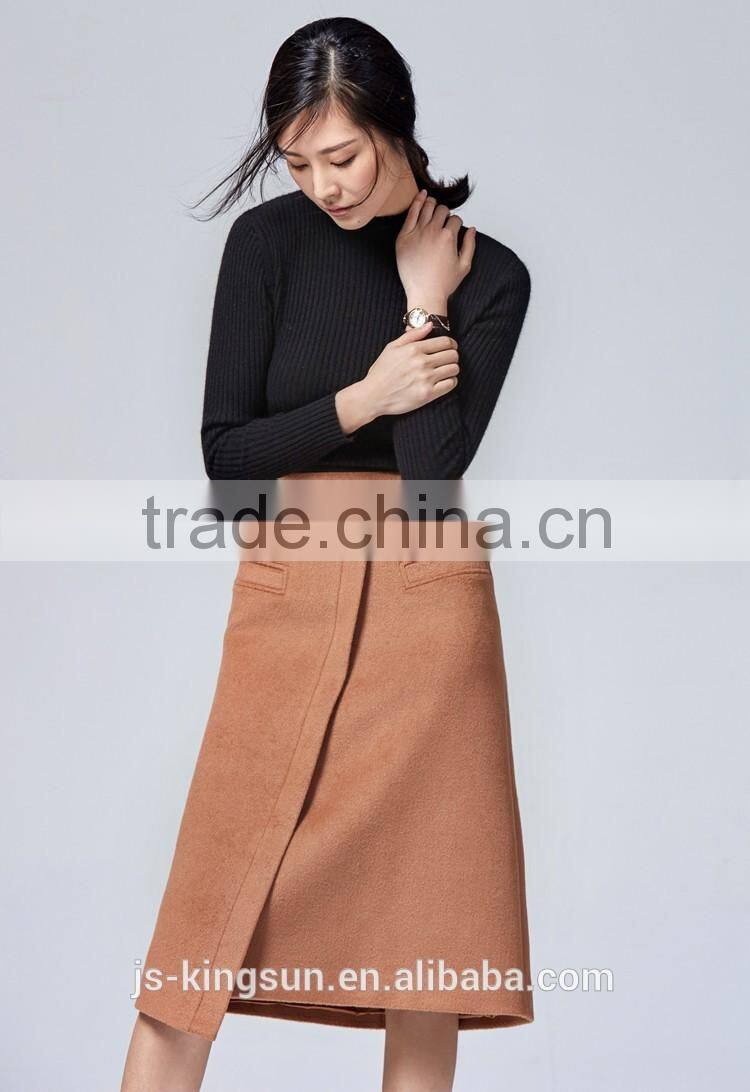 JS-11015B one slit pure color high neck latest design sweater women