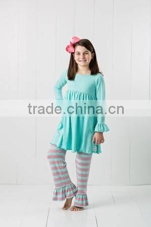 Baby girl boutique Plain top with stripe pants clothing sets