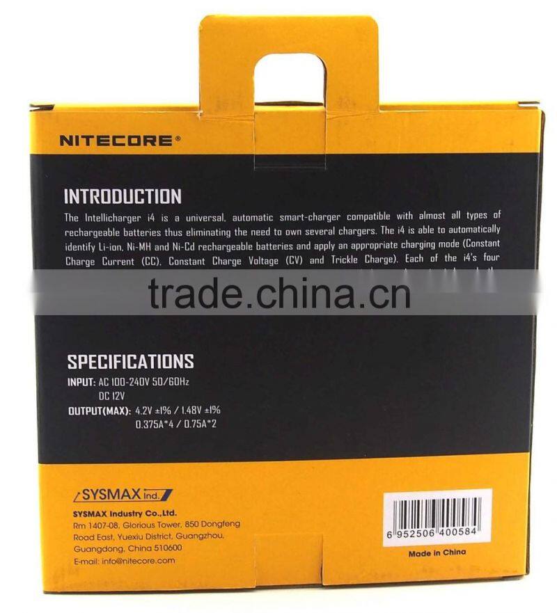 Authentic Nitecore i4 12 volt ROHS battery charger Intellicharger new technology car portable charger for e cig battery 4 BAY