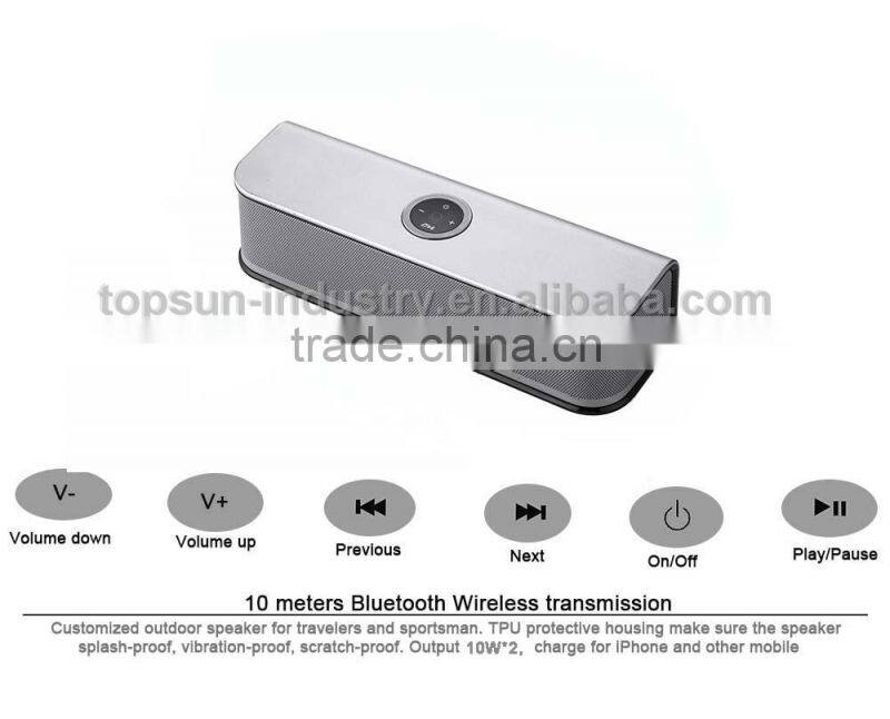 Unique Design! Super Bass HIFI Best Stereo Bluetooth 2015 Speakers With 10W*2 Output, 2000mAh Battery