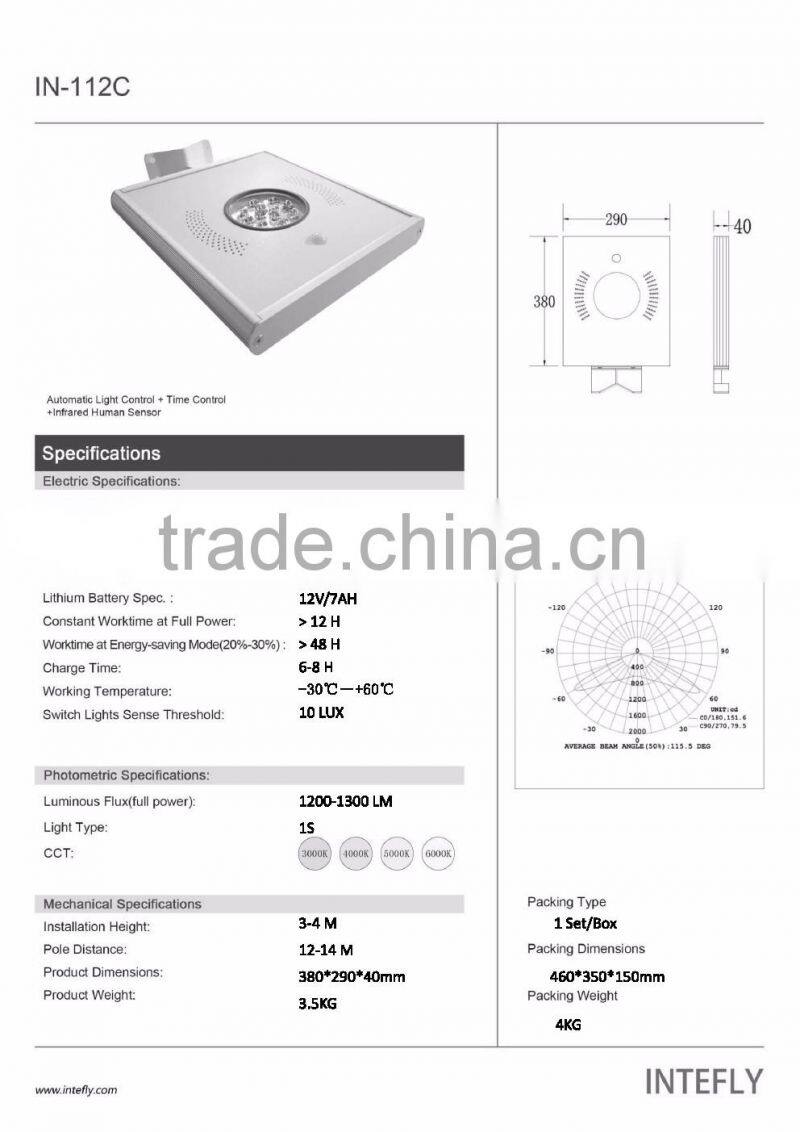 Factory price 8w 12w 15w all in one solar energy led street light