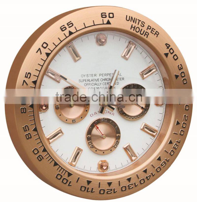 Home large diamonds rose gold metal decorative shape wall mounted clock