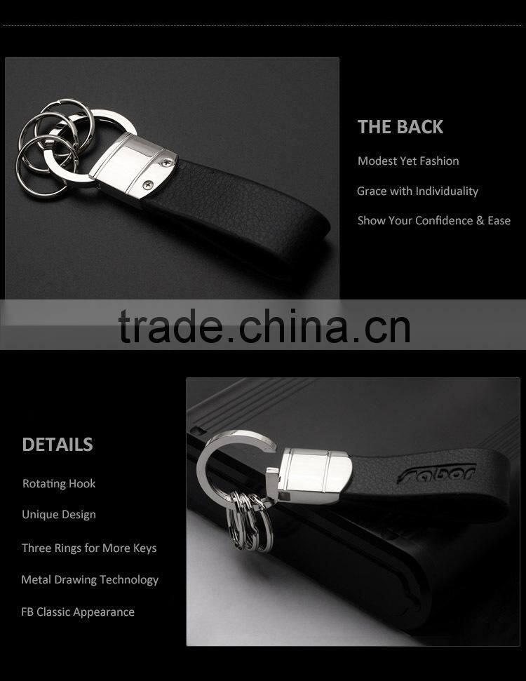 Custom Engraved Logo Three Rings Leather Keyring