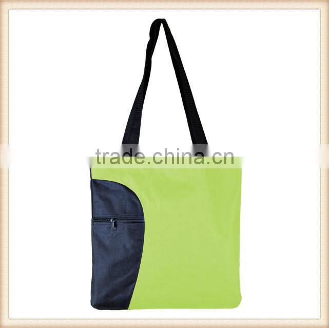 Reusable 600D polyester Shopping tote Bag with front zipper pocket