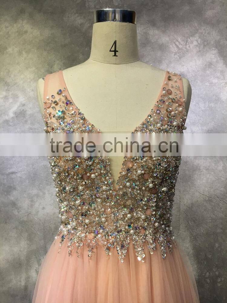 china wholesale v-back v-neck elegant bridesmaid gown