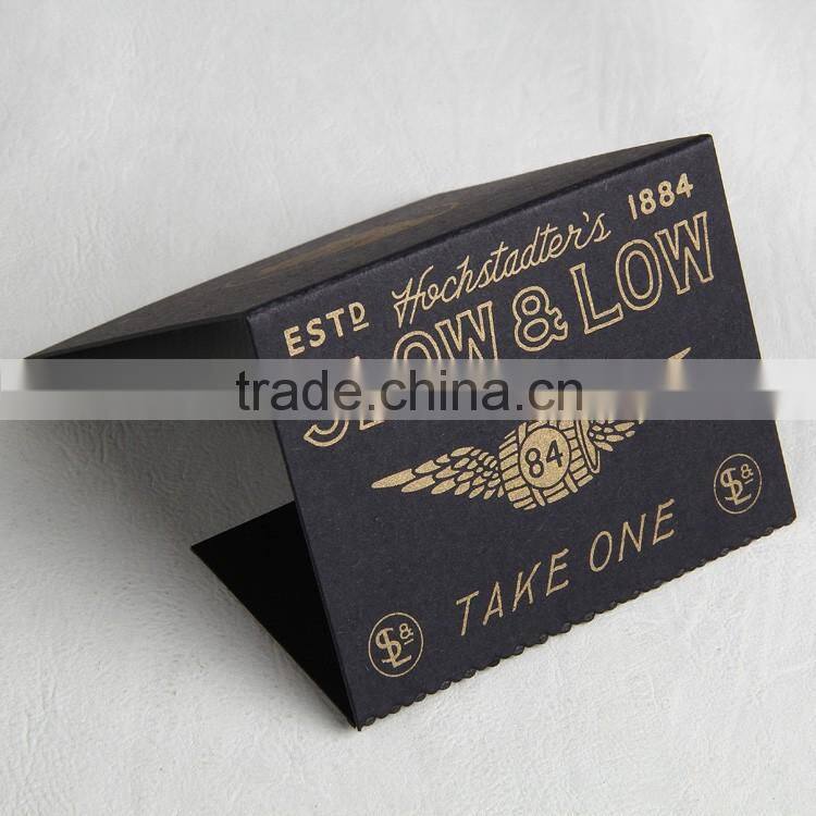 Black cardboard printing gold logo card with wave crease and Double side tape for rollingpaper