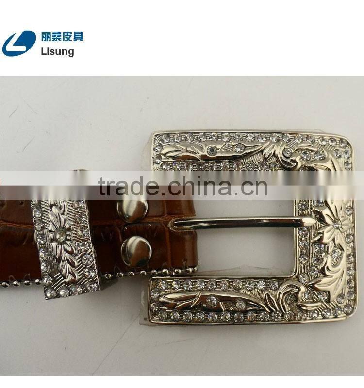 Men's Handmade Crocodile Leather Rhinestone Western Belts