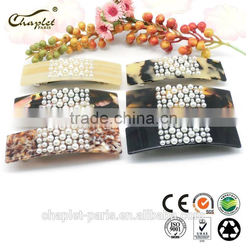 Fashion cellulose acetate pearl hair barrette women hair clip