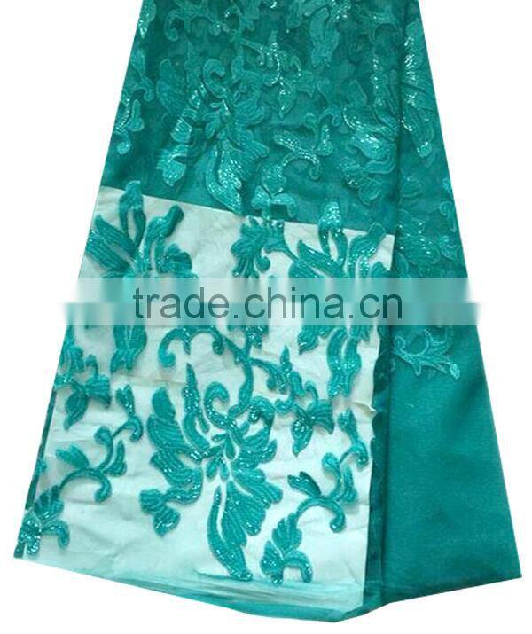 2015 Wholesale New Fantasy African French White Net Sequins Lace Fabric