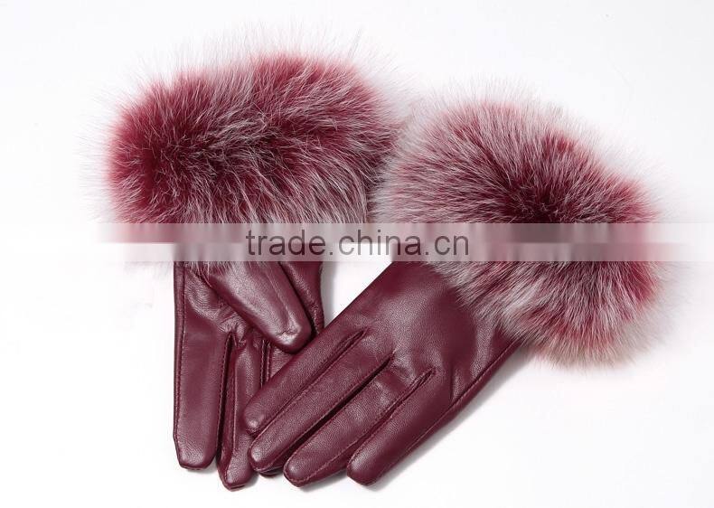 Haining Genuine Sheep Leather Winter Gloves with fox fur cuffs