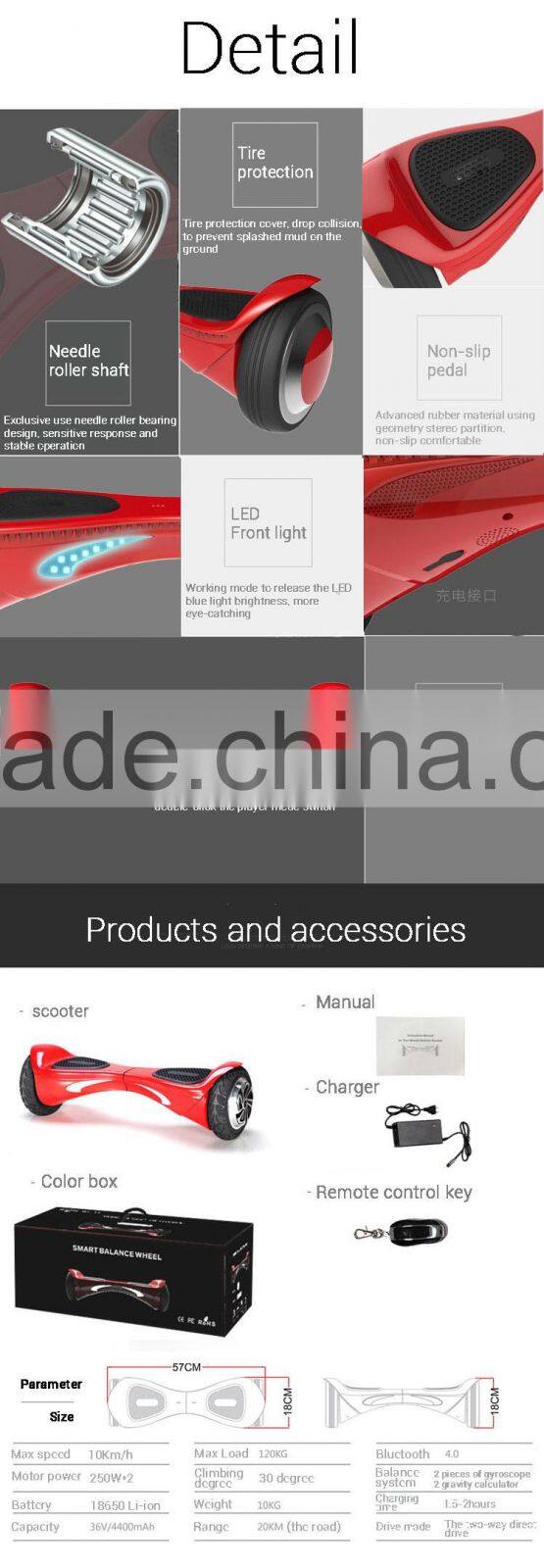 new products smart 6.5 inch 2 wheel self balancing and standing electric scooter