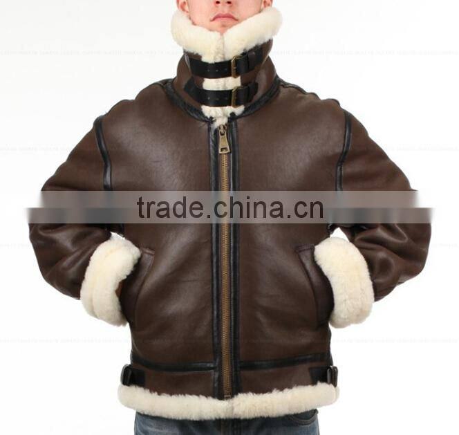 Mens Military Shearling Bomber Leather Jacket