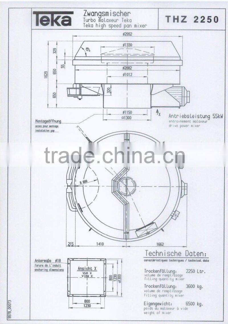 1.5 m3 Teka Pan Concrete Mixer Machine for Sale THZ2250