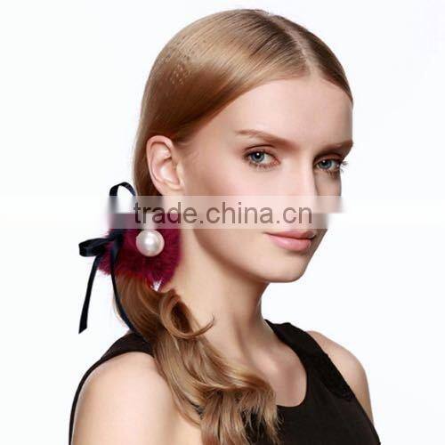 Custom Printed Hot Sale Cute Mink Fur Elastic Hair Tie with Pearl Balls for Fashion Girls