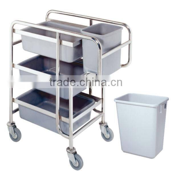 Multi Layers Stainless Steel Clean Service Trolley,Kitchen Wheel Clean Trolley with Mops