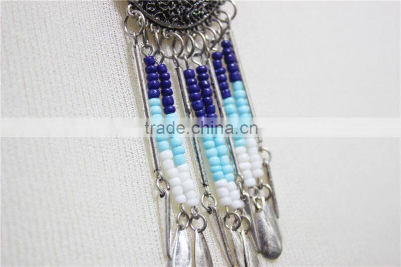 Anti-silver Folk w/ Royal Blue Aqua White Seed bead Statement Necklace Satellite Chain Necklace 2016 Fashion Style Wholesale