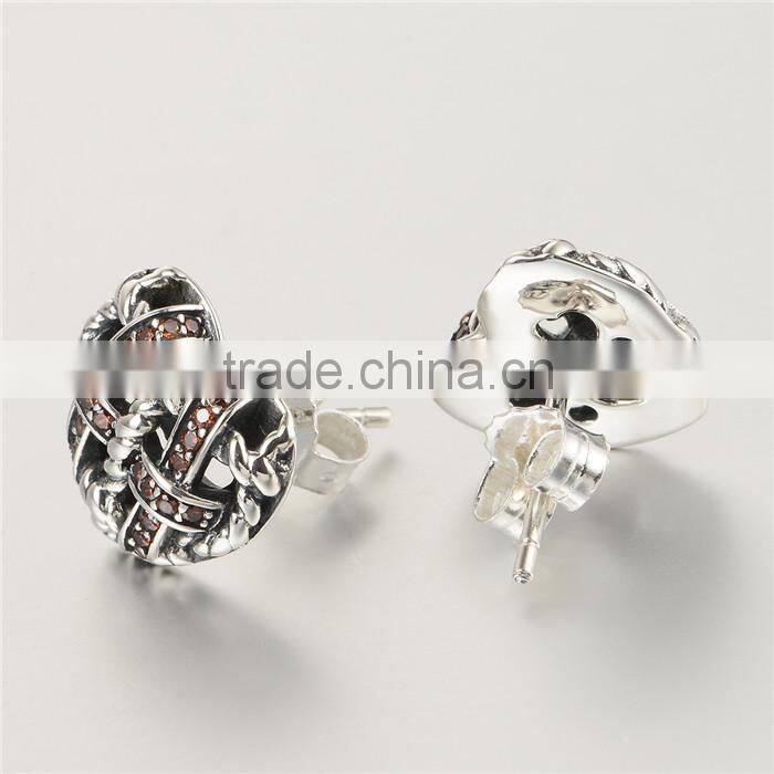 Latest Artificial Sterling Knot Earrings With Red Zircon For Sale