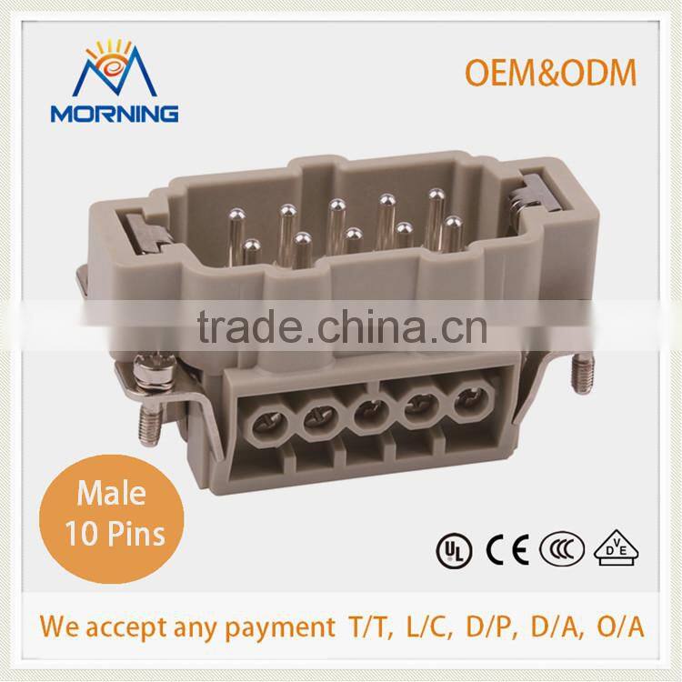 HE-010-M, Industrial Copper Alloy Material Industrial 10 Pins multi pin power connector, Male Screw Terminal