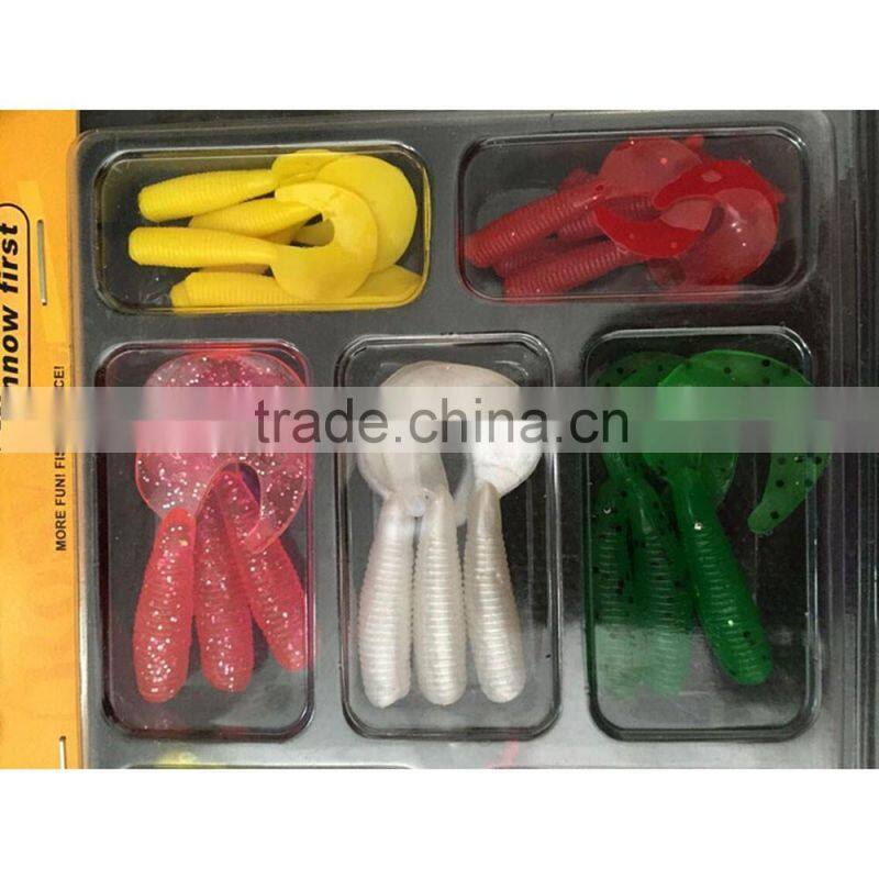 19 Soft Fishing Lures Worm Baits 5 Lead Jig Head Hooks Combination Set Tackle