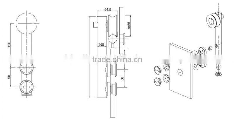 high quality quick and easy mounting plate cirle type sliding glass door roller