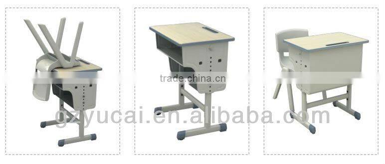 Adjustable wooden single school desk and chair