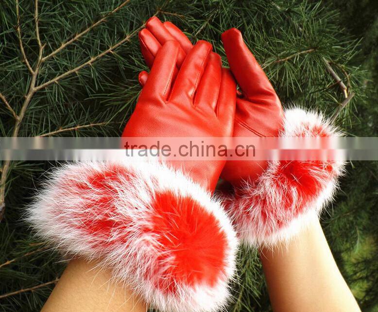 Korea Style Full Finger PU Material Winter Keep Warm and Velvet Cycle Gloves for Woman