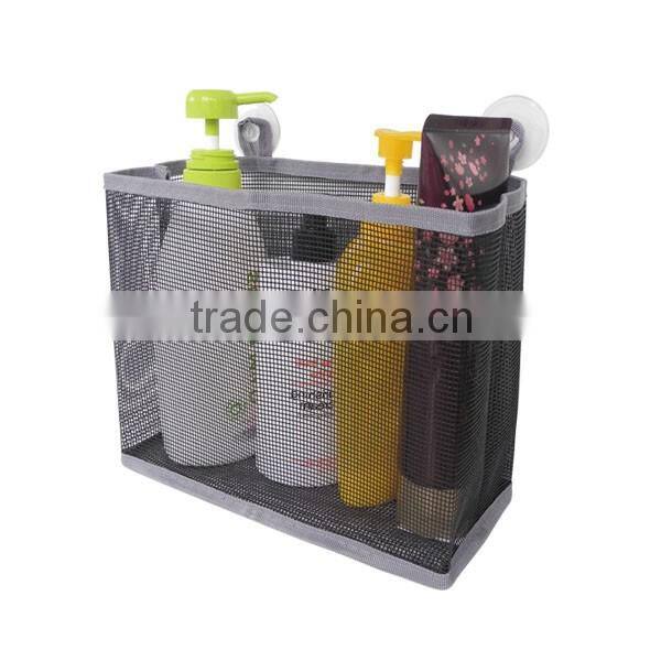 Hanging Woven Shower Wire Mesh Storage Bag Basket With Suction Cups