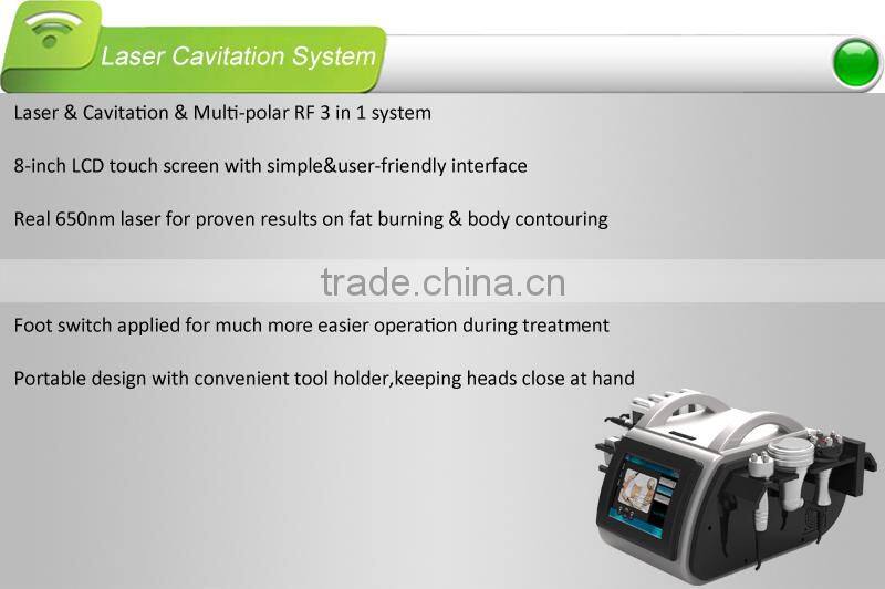 2015 Hot selling product for laser cavitation RF machine, laser&cavitation&multi-polar RF 3-in-1 system, 3 years warranty