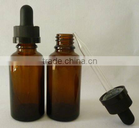 Popular Boston Round clear e liquid juice Glass Dropper Bottles 30ml with Childproof Cap and Rubber Stopper with Pipette