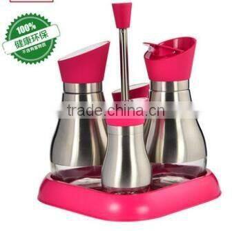 Glass oil vinegar bottle spice jar set cruet set with metal coat shelf
