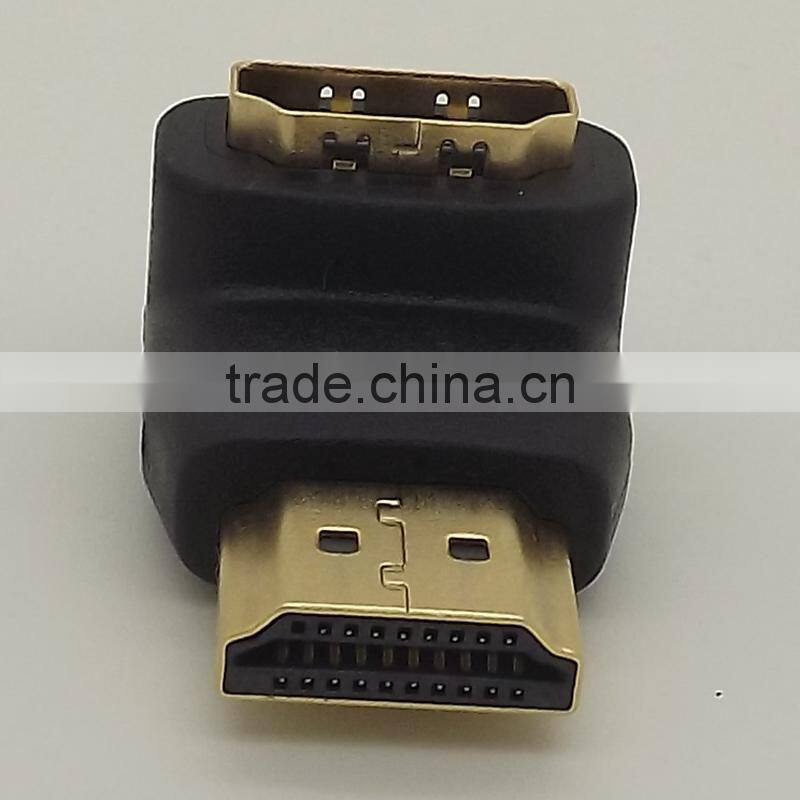 hdmi Female to male adapter,HDMI/F to HDMI/M with golden plate,90 degrees HDMI adapter