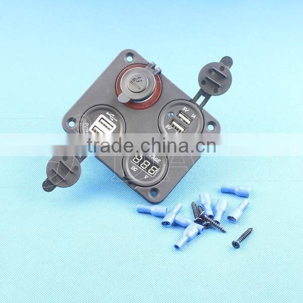 Four Hole Panel Car Cigarette Lighter Plug Power Socket With Timer And USB Charger Socket