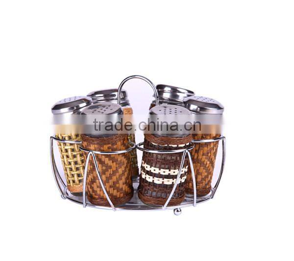 5pcs high-way glass oil and vinegar bottle with metal stand