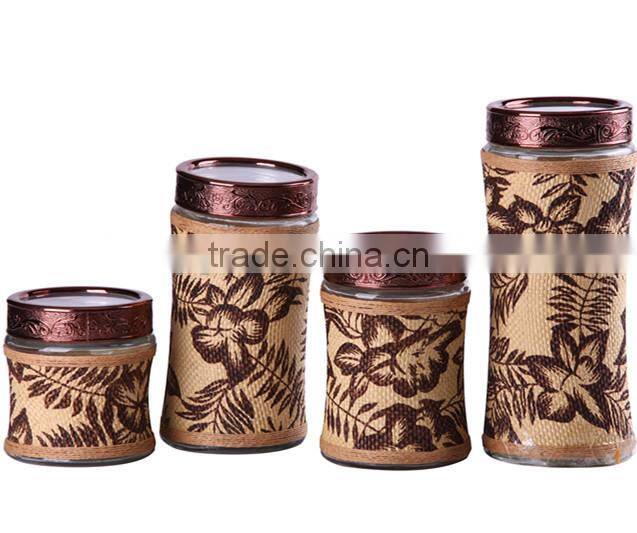 3 pieces big soled storage glass jar with window cover