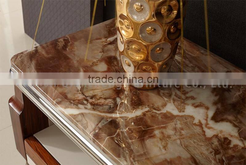 Classic wooden led tv stand furniture with showcase marble top