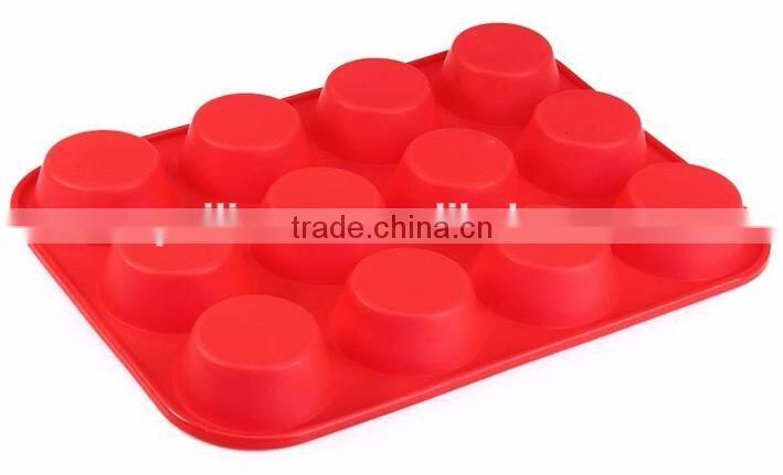 BPA Free Nonstick Red 12 -cup Silicone Baking Pan Silicone Muffin Pan