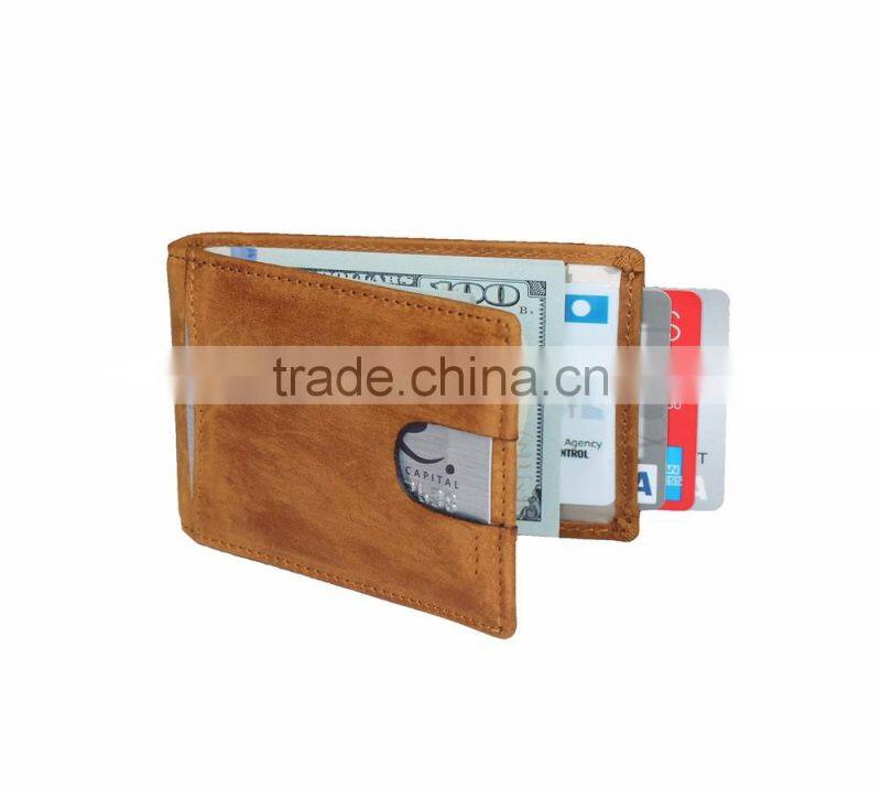 RFID Blocking Bifold Slim Genuine Leather Thin Minimalist Front Pocket Wallets for Men Money Clip - Made From Full Grain Leather
