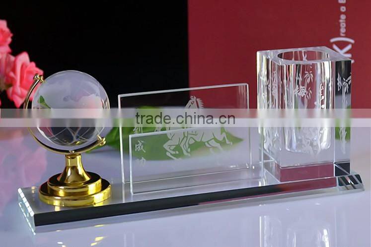 JINGYAGE Office Table Laser Set Crystal Pen Holder Set with Globe