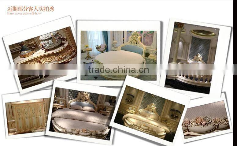 luxuious antique solid wood Italian Baroque elegant hand painting color french Retro king size round bed