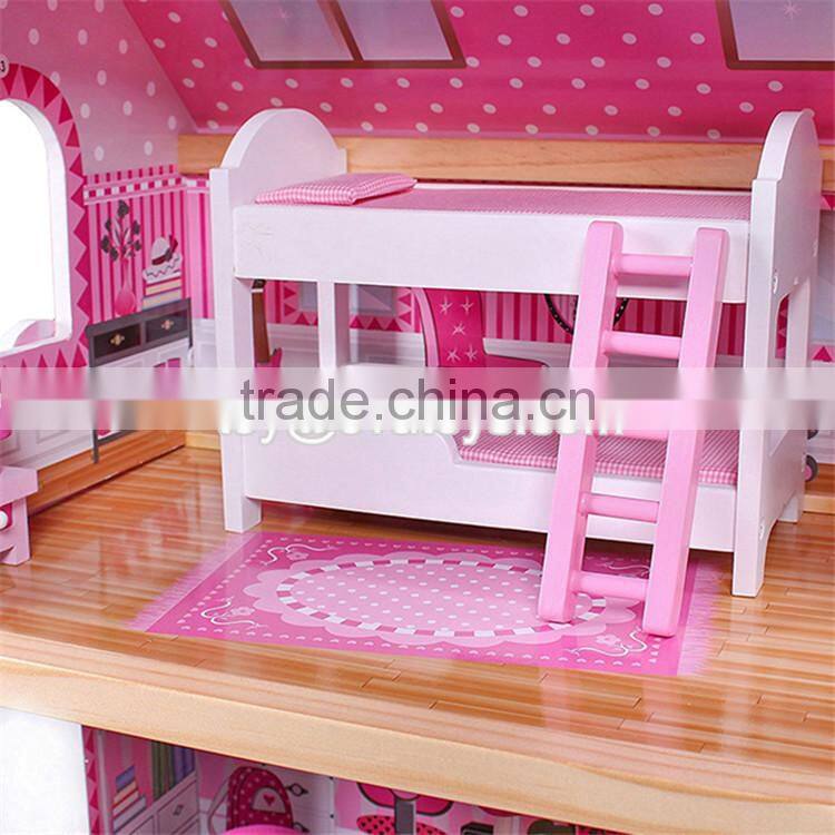 New design pretend play miniature wooden toy doll house for kids W06A228