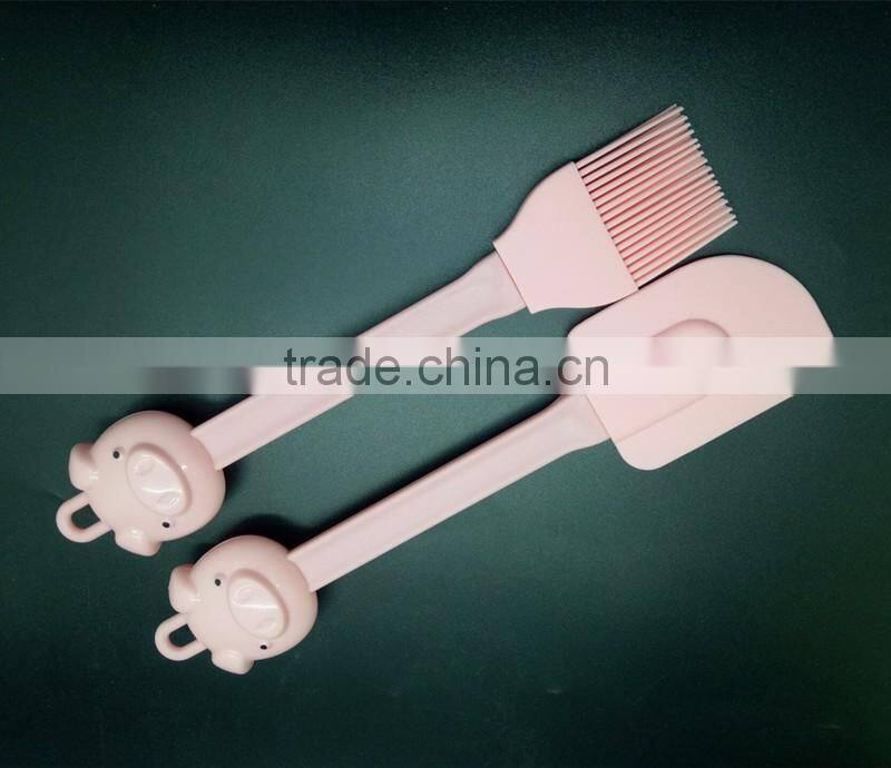Silicone Spatula and Brush Set of 2 with pig shape pp handle Baking and Cooking Utensils Basting and Pastry