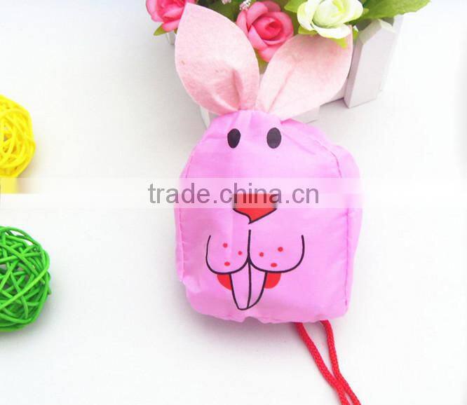 Pink Cute Rabbit shape polyester folding grocery shopping bag