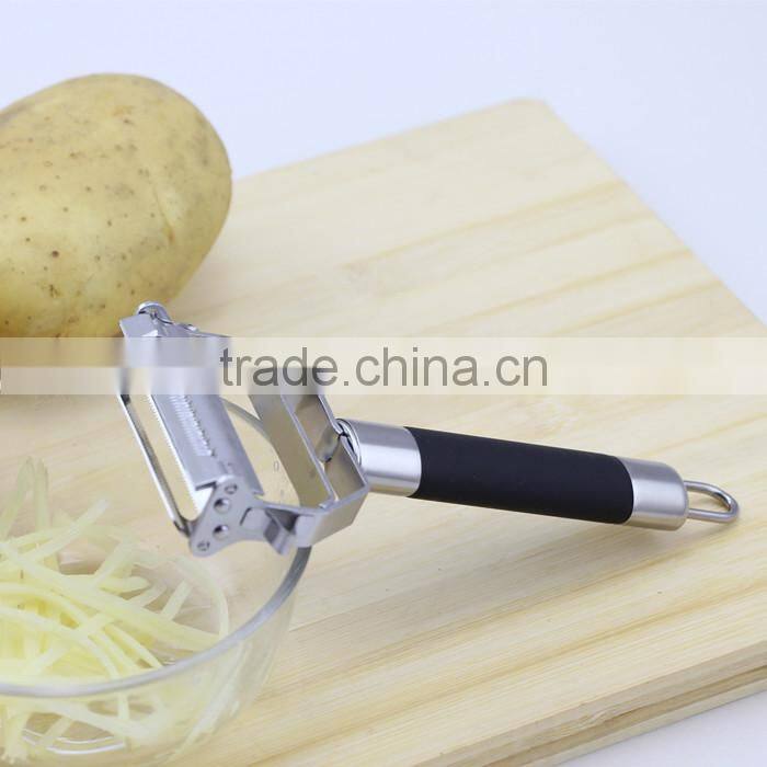 Kitchen Multifunction Stainless Steel Potato Julienne Peeler with Black Rubber Handle