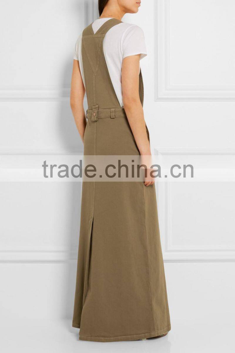 Army-green Stretch-cotton faille Maxi Dress Snap-Fastening Shoulder Straps Names Of 15 Years Girl Without Dresses 2016 HSD5698