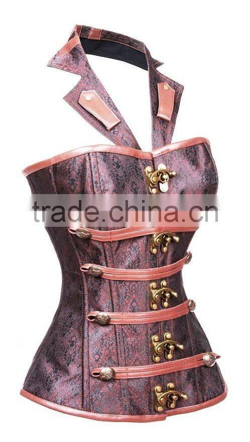 Victoria Brown Steampunk Leather neck slimming corset